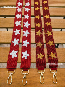 Correa de cuentas hecha a mano con patrón de estrellas rojas, blancas y doradas, accesorio de lujo para bolso, portátil, seguro, de estilo clásico y profesional. - Product Image 2