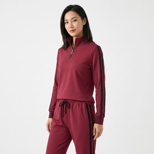 Ensemble de survêtement rouge pour homme, demi-zip, manches longues, couleur unie, sportif, séchage rapide, pantalon de jogging avec poches latérales et cordon de serrage - Product Image 5