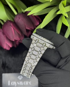 Montre analogique mécanique unisexe en acier inoxydable avec bracelet, sertie de diamants Moissanite VVS, style Hip Hop - Product Image 6