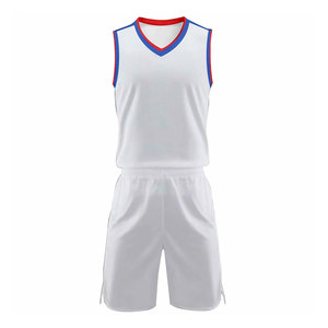 Ensemble de maillots de basket personnalisés sublimés blancs à col en V sans manches, respirants et anti-humidité, 100 % polyester, unisexe adulte, athlétique - Product Image 2