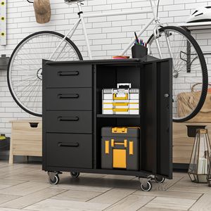 Black/Gray Sturdy Metal <b>Tool</b> <b>Storage</b> <b>Cabinet</b> with Wheels Organizer Solution for Garage Office or Home - Product Image 3