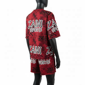 ชุดเสื้อยืดและกางเกงขาสั้นผ้าคอตตอนเจอร์ซีย์พรีเมียมสำหรับผู้หญิง 180 GSM เนื้อผ้านุ่ม ระบายอากาศได้ดี สีแดง พิมพ์ลายกราฟิก รับสกรีนโลโก้ ชุดเซ็ตสำหรับผู้หญิง - Product Image 5