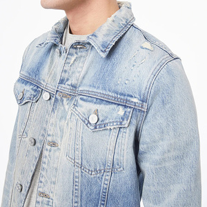 Wholesale Casual Winter Streetwear <b>Funky</b> Slim Fit Ripped Denim Jean Jackets for Men - Product Image 6