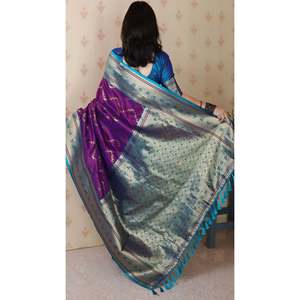 Sari en soie douce violette Elite Weaves Banarasi ZigZag Meenakari Zari tissé avec chemisier et chemise pour femme - Product Image 4