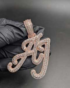Colgante Personalizado con Letra AJ, Plata de Ley 925, Moissanita VVS, Corte Brillante Redondo, Microincrustaciones, Estilo Hip Hop, Unisex, Uso Diario - Product Image 3