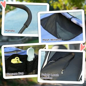 Carrito de Paseo para Perros de 3 Ruedas Azul con Plegado con una Mano, Ruedas de Goma, Bolsa de Almacenamiento y Cojín Suave para Perros Pequeños y Medianos, Suministros para Animales Pequeños - Product Image 6
