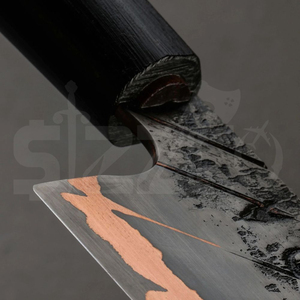 มีดซันโตะกุทำมือจากทองแดงและเหล็กกล้าคาร์บอนแบบ OEM สำหรับหั่นอาหาร บาร์บีคิว และแล่เนื้อ มีดเชฟด้ามไม้ เหมาะเป็นของขวัญ - Product Image 6