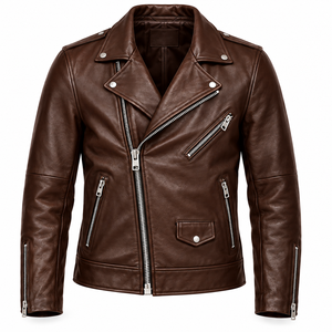 Chaqueta de Motociclista de Piel de Oveja Genuina para Hombre, Cierre Asimétrico, Estilo Motociclista, Personalizada OEM, Negra, Marrón, Blanca, Corte Ajustado, Informal - Product Image 1