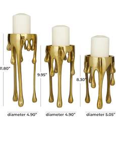 Porte-bougie en aluminium au design luxueux effet goutte d'or, support décoratif moderne pour bougies piliers, pour la décoration de la maison et du salon - Product Image 3