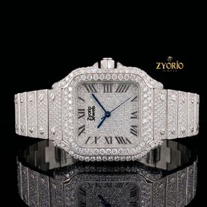 Reloj de Lujo Cuadrado con Incrustaciones de Moissanita para Hombre – Reloj de Acero Inoxidable con Diamantes Completos, Números Romanos, Estilo Hip Hop - Product Image 1