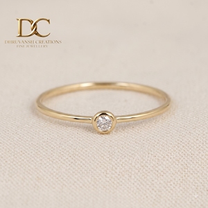 Anillo de Oro Sólido de 14 Quilates con Diamante Cultivado en Laboratorio, Corte Brillante Redondo de 1.80 mm, Joyería Única para Mujer, Regalo Perfecto para Fiesta de Compromiso - Product Image 2