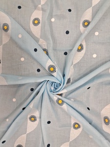 Tissu en coton bleu ciel de qualité supérieure avec broderie florale tournesol et accents à pois - Textile tissé doux et respirant - Vente chaude - Product Image 5