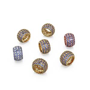 Rondelles de Tanzanite bleue en or massif italien 14K, Charme rond, Tanzanite, Charme d'appoint, Tanzanite sertie pavé, Décembre - Product Image 2