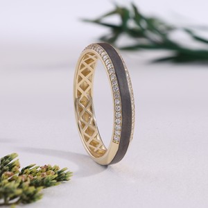 แหวนทองคำขาวเคลือบด้านประดับเพชรแบบ Eternity Band สีเหลืองทอง แหวนแต่งงานสองสี ของขวัญเครื่องประดับชั้นดีสำหรับผู้ชายและผู้หญิง - Product Image 3
