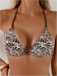 Ensemble bikini imprimé floral pour femme, haut dos nu, bas à nouer sur les côtés, maillot de bain deux pièces en spandex et polyester, coupe extensible - Product Image 3