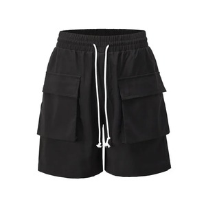 Shorts cargo pour hommes, couleur unie, en toile, taille élastique, décontractés, taille mi-haute, avec poches - Product Image 2