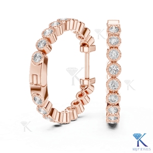 Custom Lab Grown CVD HPHT Diamond Bezel Set Full Eternity Hoop Earrings Milgrain 14K <b>Solid</b> Gold Luxury Women Bridal Jewelry - Product Image 5