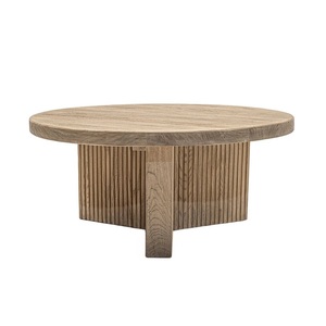 Table à manger ronde en teck moderne, 3 pieds, qualité supérieure, base en bois massif à lattes, finition naturelle, salle à manger, hôtel, villa, vente en gros - Product Image 2