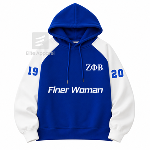 เสื้อฮู้ดดี้ชมรมนักศึกษาหญิงเซต้า ฟิ เบต้า ปักโลโก้ด้านหน้า สีน้ำเงินและสีขาว แขนสั้น ผ้าฝ้าย สำหรับผู้หญิง - Product Image 1