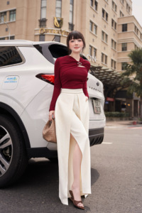 Women's Cream Polyester Spandex Wide Leg <b>Split</b> Pants Casual Office High Waist Designer <b>Trousers</b> Fashion Pants ELOWEN - Product Image 3