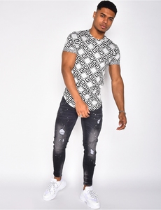 Chemise décontractée en tricot à manches courtes pour homme, col en V, motif géométrique, respirante, idéale pour l'été - Product Image 1