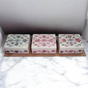 Marble Keepsake Storage Box Floral MOP Inlay Work | Artisan Handcrafted | Manufacturer Exporter <b>Boxes</b> - Product Image 2