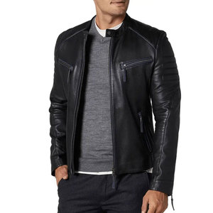 Veste en cuir noir de motard de qualité supérieure fabriquée au Pakistan, design 2026, entièrement personnalisable, en cuir véritable pour hommes - Product Image 1