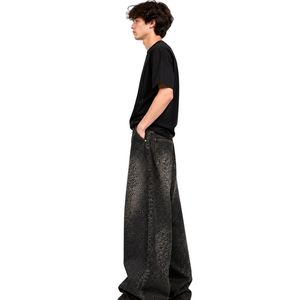 Jean baggy noir à imprimé léopard pour homme, coupe large, en denim délavé, style vintage streetwear, pantalon tendance pour homme - Product Image 3