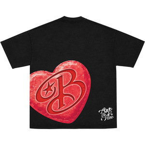 Camiseta Negra Extra Grande Love & Vice con Estampado de Logotipo de Corazón Rojo en la Parte Delantera, Camiseta Formal de Manga Corta con Cuello Alto Tejido para Hombre - Product Image 1