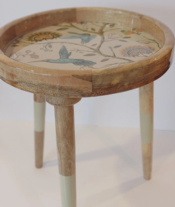 Tabouret en bois fait main avec motif floral et oiseaux, meuble d'appoint moderne du milieu du siècle pour salon, chambre, entrée, décoration intérieure - Product Image 6