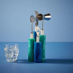 Ensemble d'outils de bar en acier inoxydable avec poignées en résine moderne et support élégant pour la mixologie professionnelle et l'usage domestique, provenant d'Inde - Product Image 2