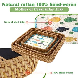 Colorful Mosaic Rattan <b>Serving</b> Tray <b>Set</b> Perfect For Coffee Tea Snacks Kitchen And Dining Table Decor Wholesale From India - Product Image 3