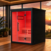 Kabin Sauna Dalam Ruangan Hemlock dengan WiFi Pintar Opsional Terapi Cahaya Merah Steam Cube Sauna 2 Orang Pemanas Listrik Hitam ODM Deck