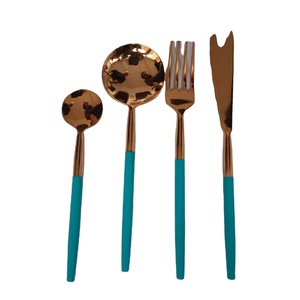 Wholesale Flatware Set With Blue Enamel Printed Handle High Quality Brass Flatware Dinner Set of 4 For <b>Tabletop</b> - Product Image 1
