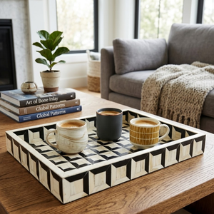 Premium Bone Inlay Decorative Serving <b>Tray</b> | Handcrafted Luxury Ottoman Breakfast <b>Tray</b> for Coffee Tea Snacks Home Decor Elegant - Product Image 3