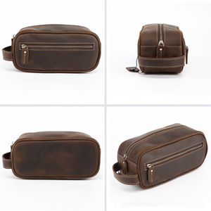 Luxury <b>Men</b> Full Grain Leather Dopp Kit Large Capacity Portable Travel for Toiletry Bag Organizer Zipper Blank <b>Pouch</b> for Washing. - Product Image 5