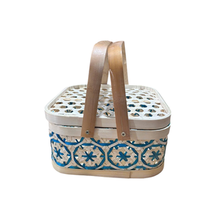 Cesta de Regalo de Lujo para Fiestas, Caja de Regalo Cuadrada de Bambú para Uso Industrial, Cesta de Paja Tejida con Doble Asa, Estilo Picnic Premium Festivo - Product Image 2