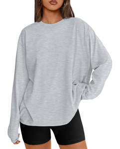 Nouveau style de t-shirt à manches longues pour femmes, léger, respirant, en coton, t-shirt basique tendance, fournisseur de vêtements personnalisés OEM ODM - Product Image 1