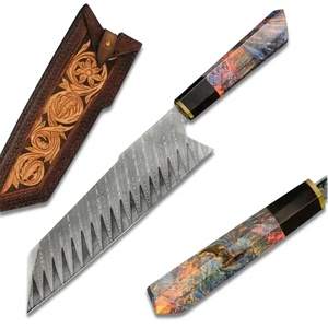 Couteau de chef artisanal en acier Damas de 13 pouces, fabriqué sur mesure par Ahmad Fabric, avec étui en cuir, manche élégant, personnalisable - Product Image 1