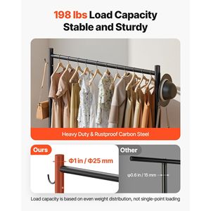 Appendiabiti in Acciaio al Carbonio Resistente con Ruote, Capacità di Carico 90 kg, Ganci Laterali per Appendere Indumenti in Camera da Letto e Soggiorno - Product Image 4