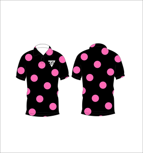 Polo personnalisé pour homme noir et rose à pois – T-shirt de golf à manches courtes avec imprimé gros pois, respirant, décontracté, mode estivale - Product Image 3