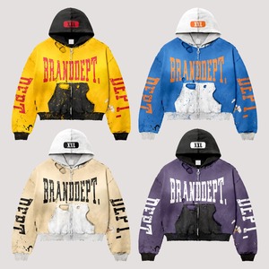 Fabricantes de Ropa para Hombre: Sudadera con Capucha Personalizada de Forro Polar Grueso con Cremallera, Estampado Vintage de Llamas, Estilo Streetwear, Lavado Ácido y Efecto Desgastado - Product Image 4