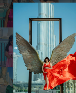 Luxurious Dubai Flying Dress Photoshoot Satin Long Train Maternity Gown For Pregnant Women <b>Red</b> <b>Silk</b> Flying Dress For Women - Product Image 3