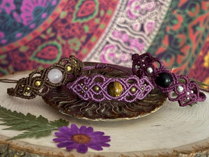 Handmade Macrame Tiger Eye <b>Bracelet</b> Natural Brown Gemstone Purple Cord <b>Adjustable</b> Boho Healing Jewelry for Women - Product Image 4
