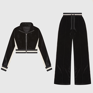 Women's Hooded Casual Winter Sports Velvet <b>Tracksuit</b> | Customizable 100% Cotton Velour <b>Tracksuit</b> - Product Image 5