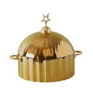 Calentador de Alimentos de Acero Inoxidable de Lujo con Tapa de Cúpula, Plato para Buffet, Olla para Servir en Hoteles y Restaurantes, Base Dorada, Vajilla de Cocina - Product Image 5