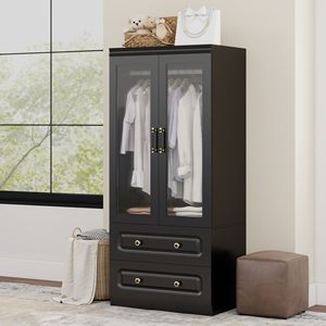 Armadio Alto e Sottile Nero con Anta in Vetro, Salvaspazio, Maniglia in Metallo, Organizzatore Modello D0100XTYLRU per Camere da Letto Piccole e Guardaroba - Product Image 2