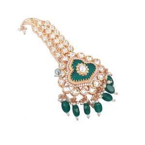 Sarthak Emerald Green Polki Kalangi Fine Brooch - Product Image 4