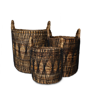 <b>Woven</b> <b>Basket</b> Kawung Banana Storage <b>Baskets</b> with Handles Eco-Friendly Black Set 3-Modern Circular Design for Laundry Storage - Product Image 1