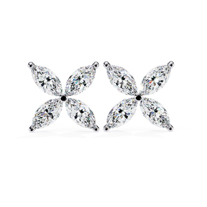 Pendientes de Flor con Moissanita Corte Marquesa 4.6x2.3mm, Pendientes de Moissanita con 4 Piedras Agrupadas, Color D, VVS, Oro Sólido de 14K - Product Image 1